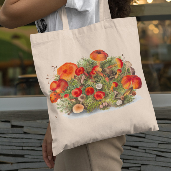 . Handbags - Orange Mushrooms Vintage Canvas Tote Bag